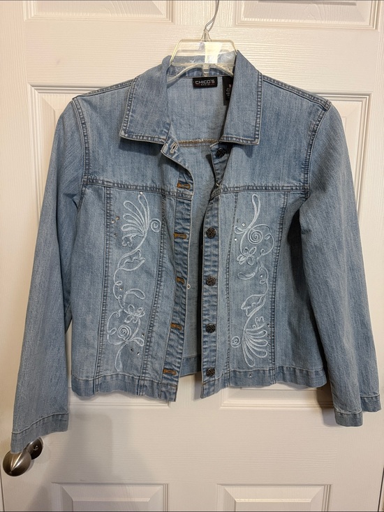 Chico's Jackets & Blazers - Chico's Light Blue Embroidered Denim Jacket